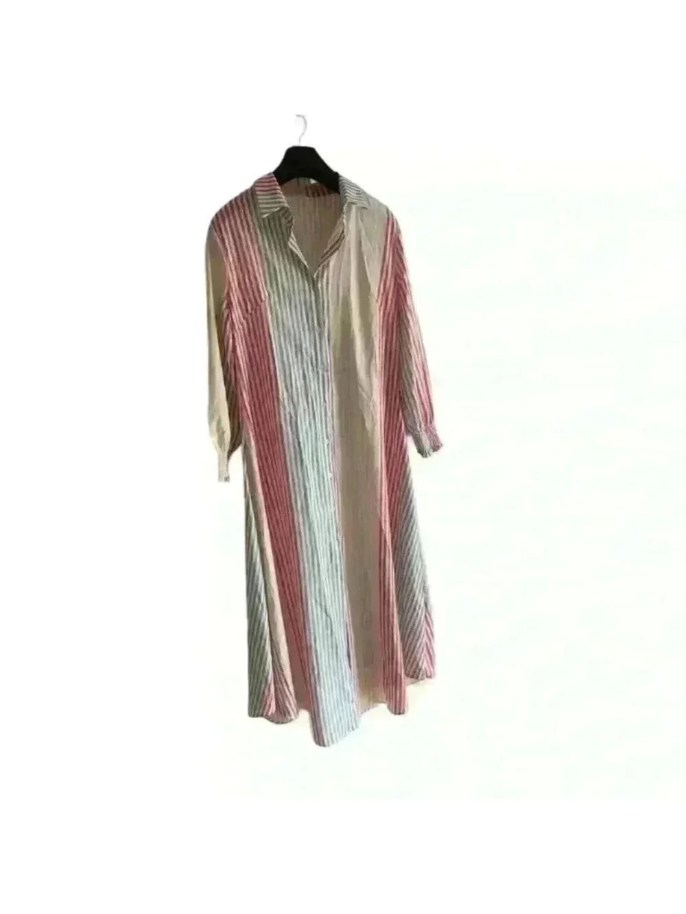New Striped button down ladies Size large maxi curved hem dress
